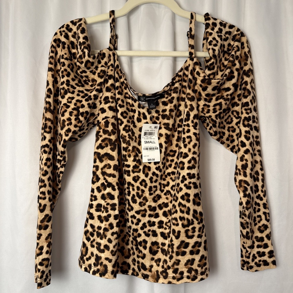 International Concepts Leopard Print Cold Shoulder Top Small Grunge Streetwear